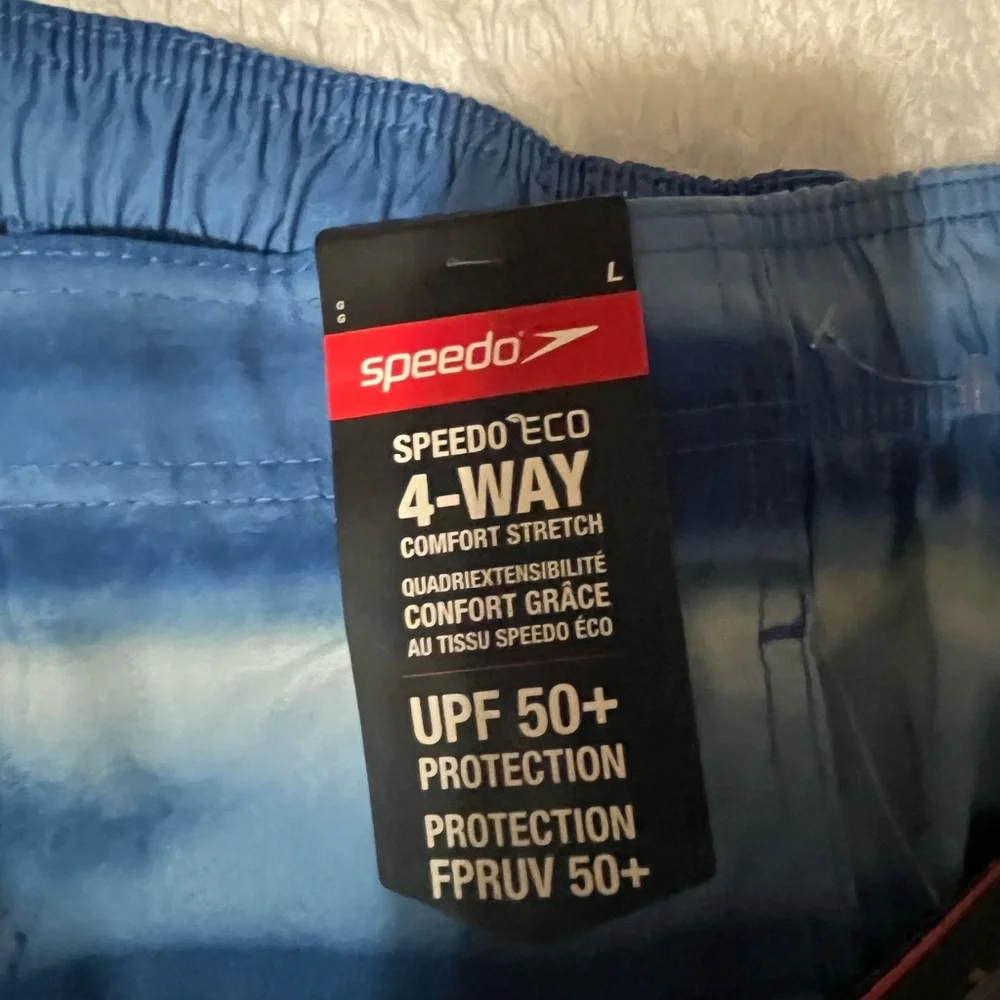 Speedo  blue striped UPF+50 protection swim trunks size L